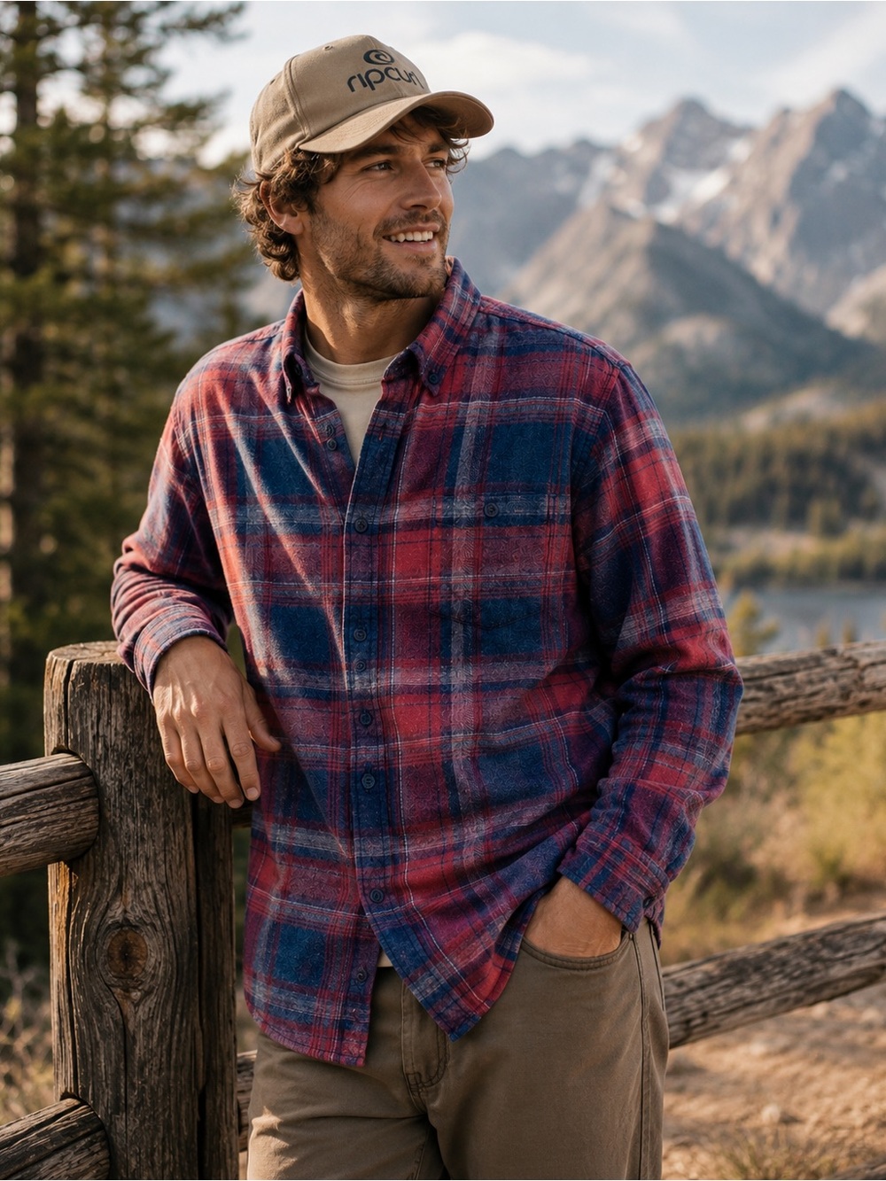 Weatherproof Vintage Red Navy Plaid Flannel Shirt Button Down Outdoor Large